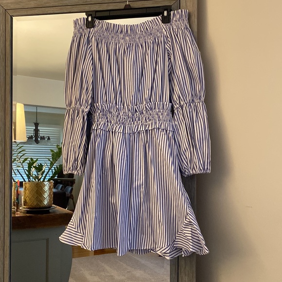 Caroline Constas, L, off the shoulder peasant dress, royal blue stripe, NWT!! - Picture 10 of 11